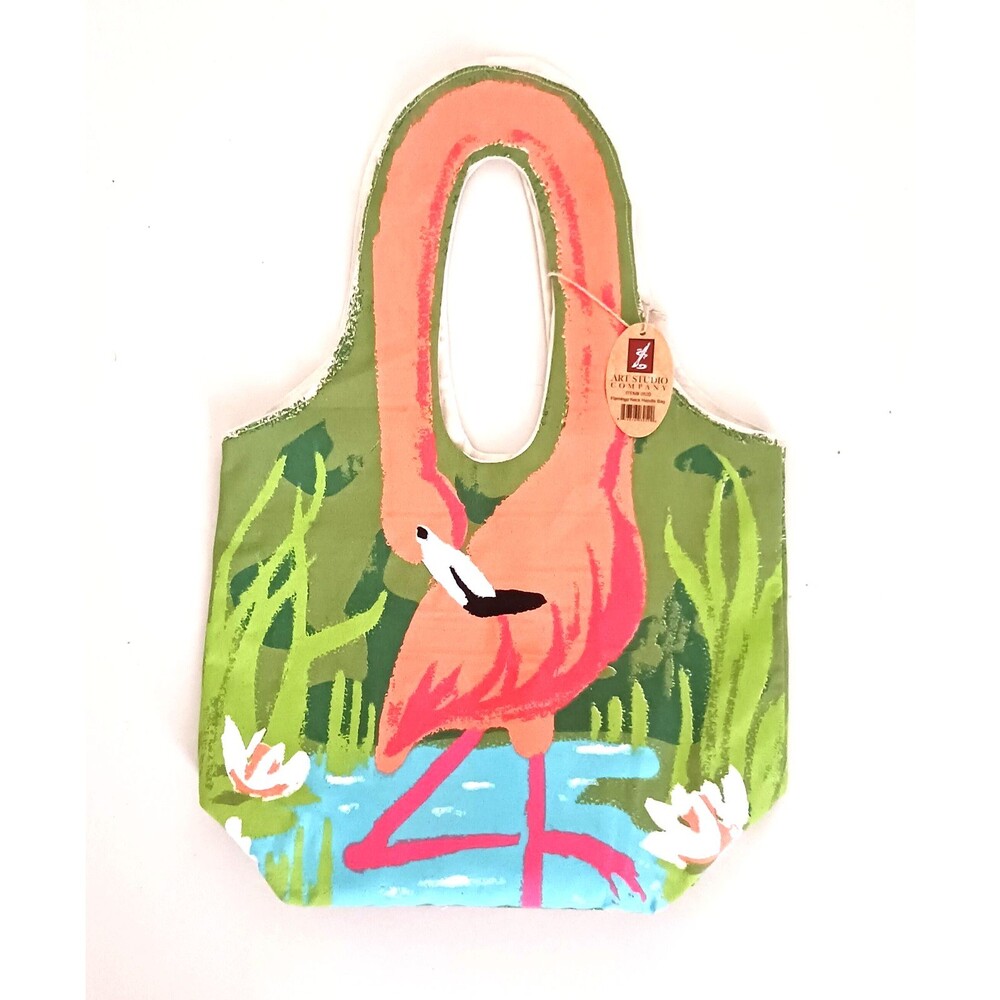 NWT Art Studio Flamingo Neck Handle Canvas Shoulder Tote